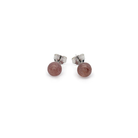 Strawberry Quartz Round 6mm Stud Earrings
