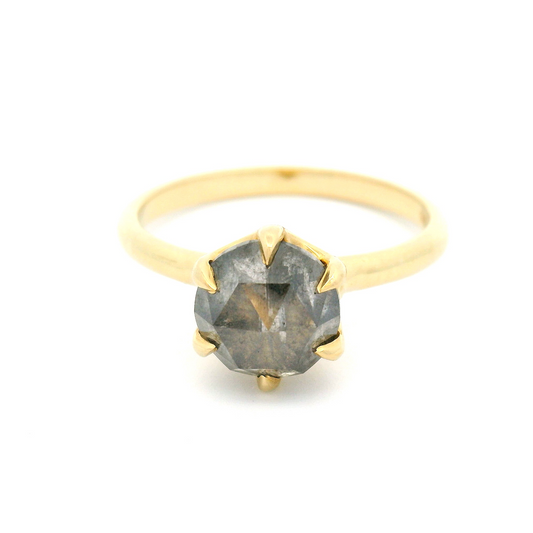 14k Yellow Six-Claw Solitaire with 2.22ct Salt & Pepper Rose-cut Diamond