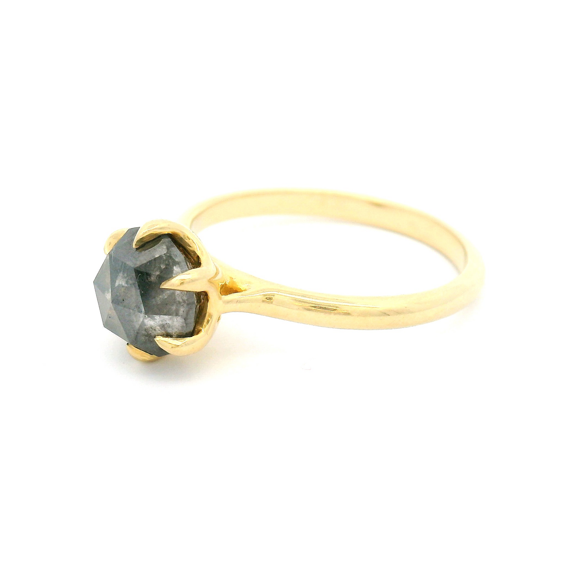 14k Yellow Six-Claw Solitaire with 2.22ct Salt & Pepper Rose-cut Diamond