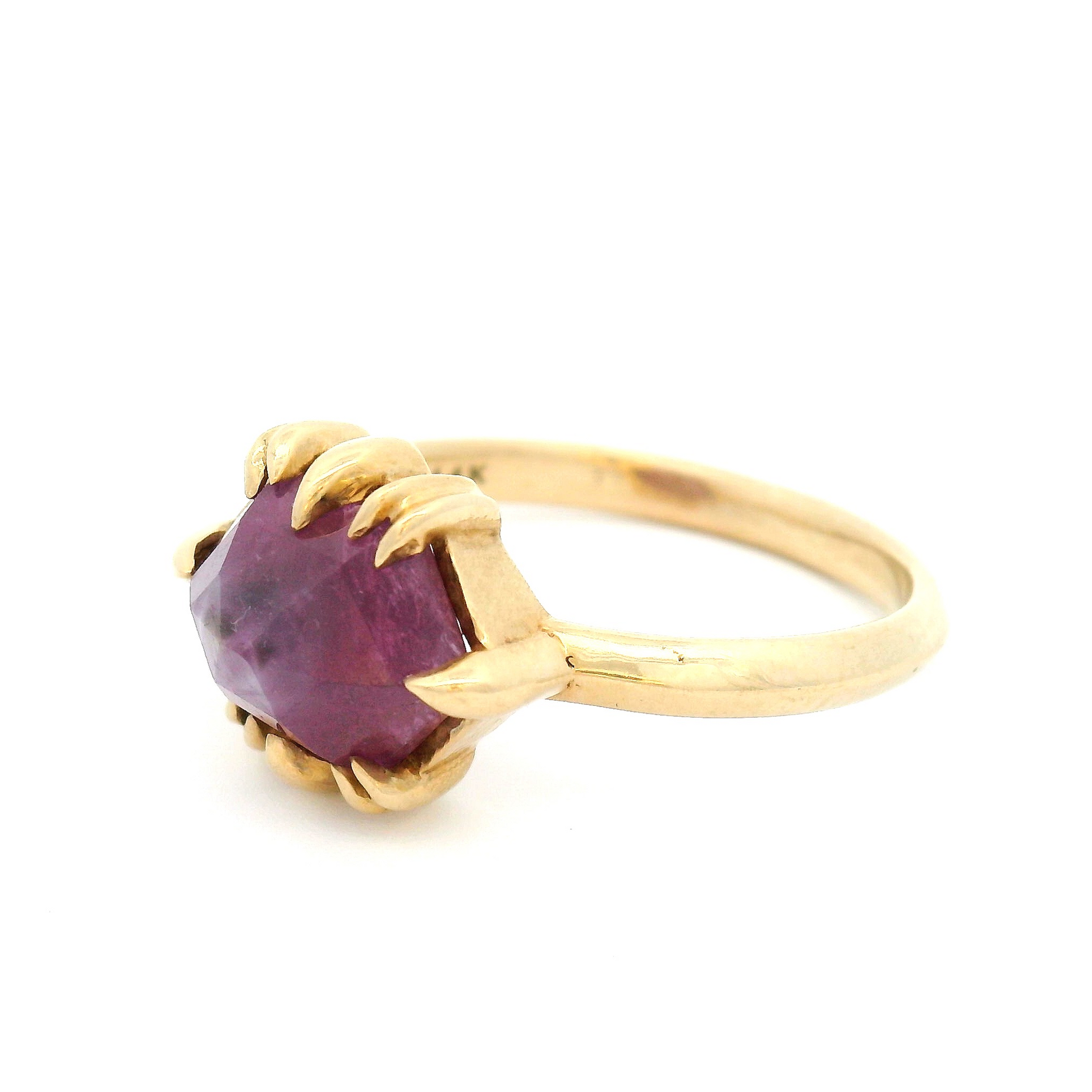14k Yellow Gold Claw Set Solitaire with 3.43ct Rose-Cut Ruby