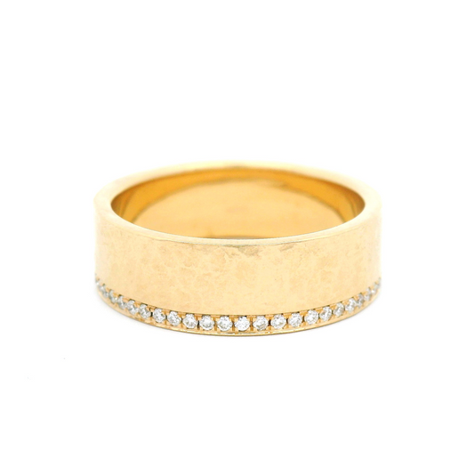 14k Yellow Wide Hammered Eternity Band with 0.25cts Diamonds