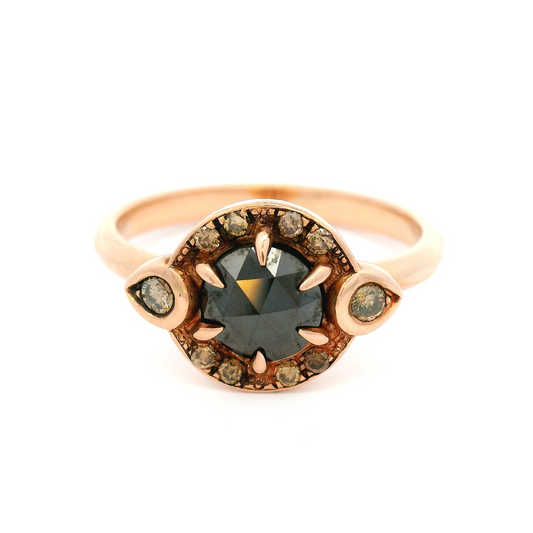 14k Rose Gold Ring with 0.52ct Rose-Cut Black Diamond and Accent Champagne Diamonds