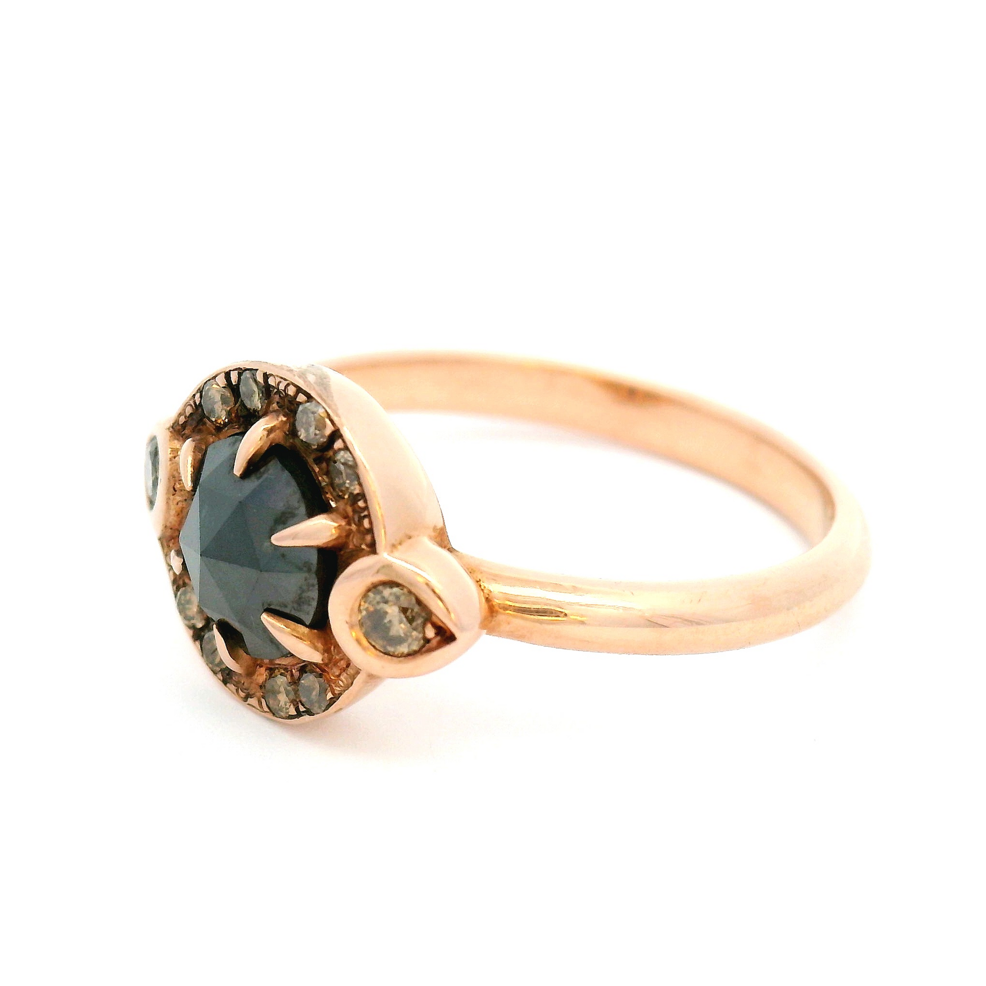 14k Rose Gold Ring with 0.52ct Rose-Cut Black Diamond and Accent Champagne Diamonds