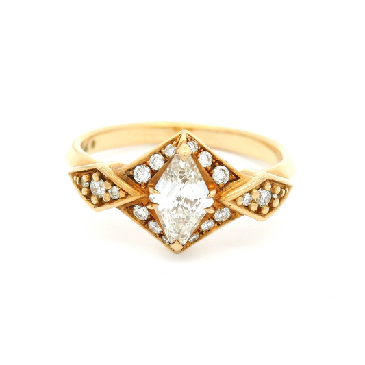 14k Yellow Engagement Ring with 0.53ct Canadian Fancy Cut Diamond and Accent Diamonds