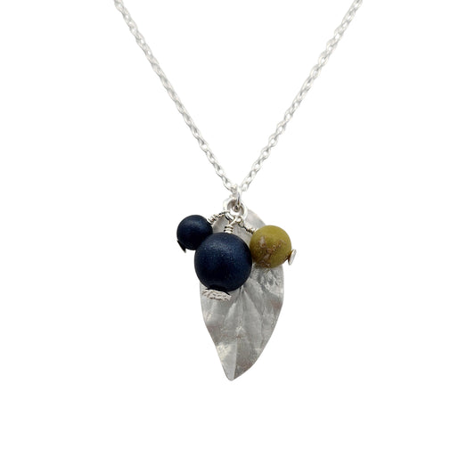 Sterling Silver Large Blueberry Leaf & Beads Necklace
