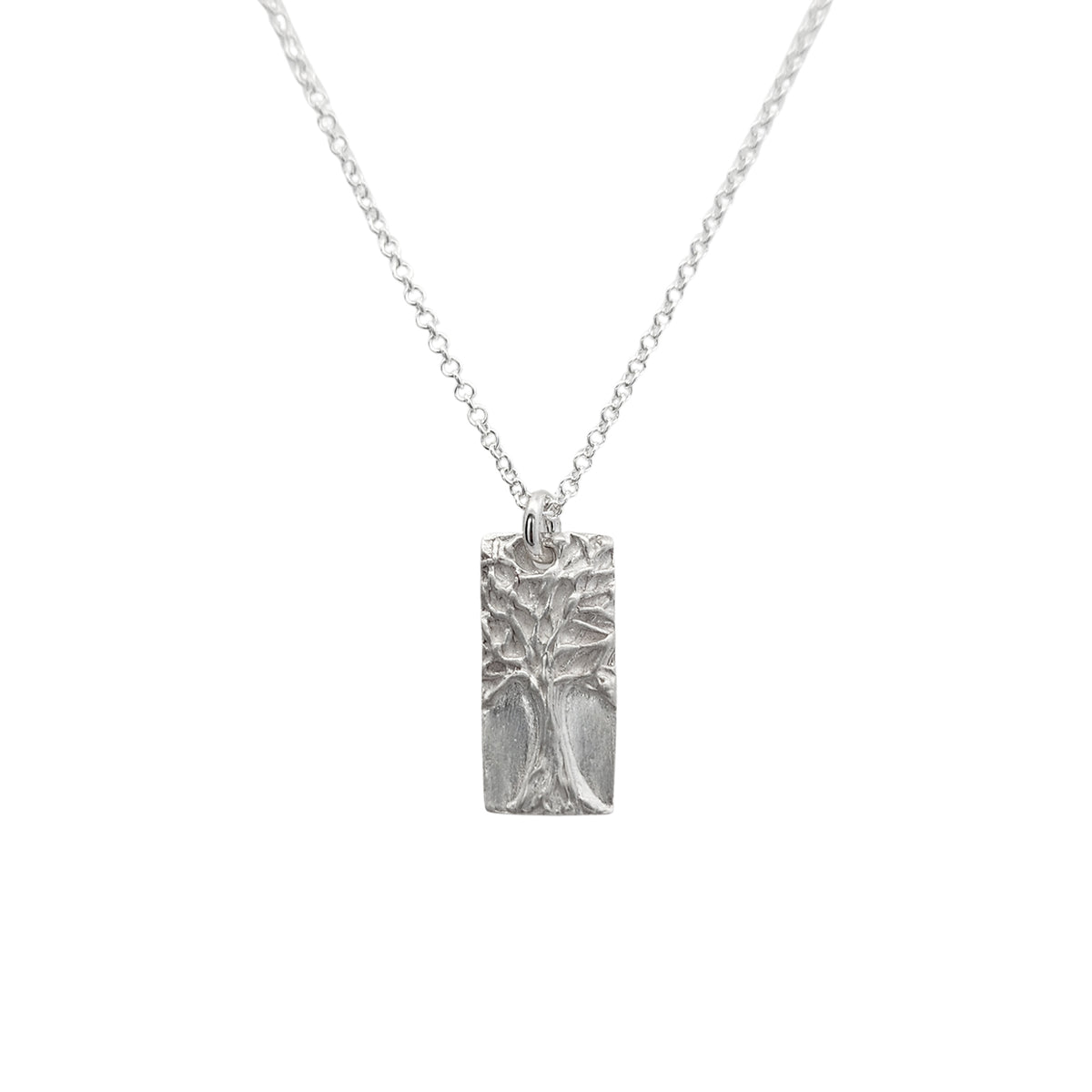 Sterling Silver Carved Tree Pendant Necklace