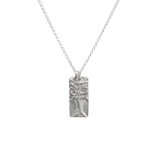 Sterling Silver Carved Tree Pendant Necklace