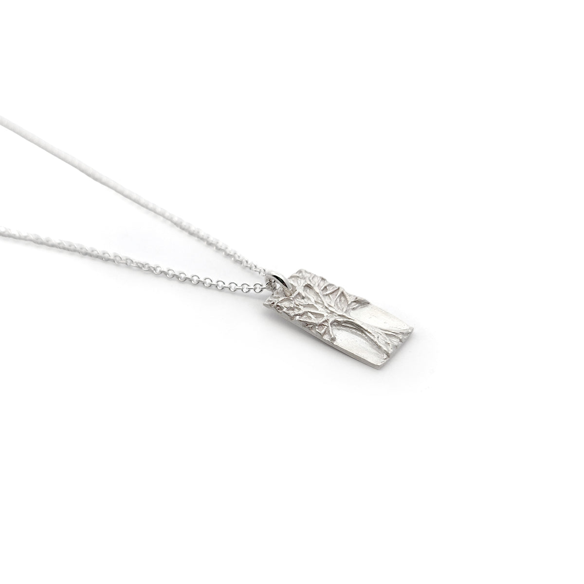 Sterling Silver Carved Tree Pendant Necklace