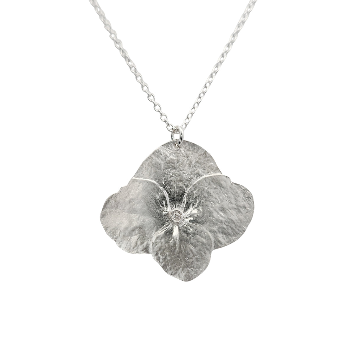 Sterling Silver Hydrangea Large Pendant Necklace