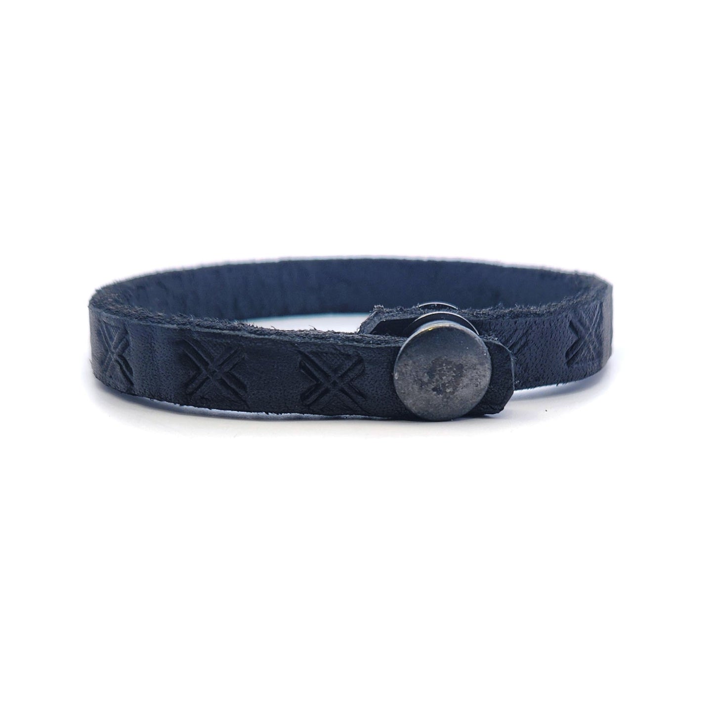 Thin Black X Leather Bracelet