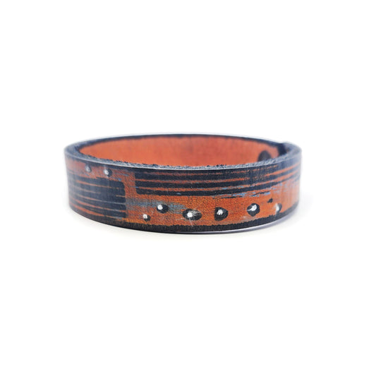 3/4" Orange Stripes Leather Bracelet