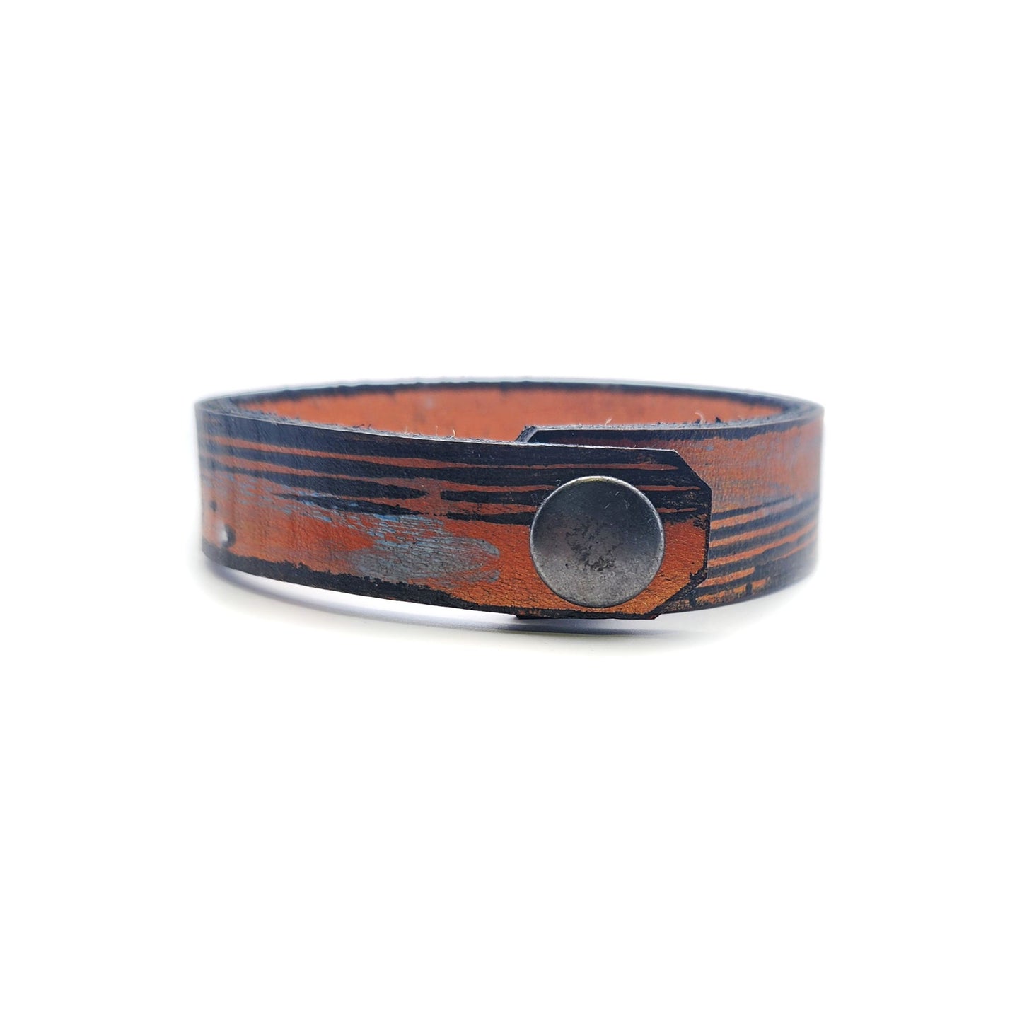 3/4" Orange Stripes Leather Bracelet