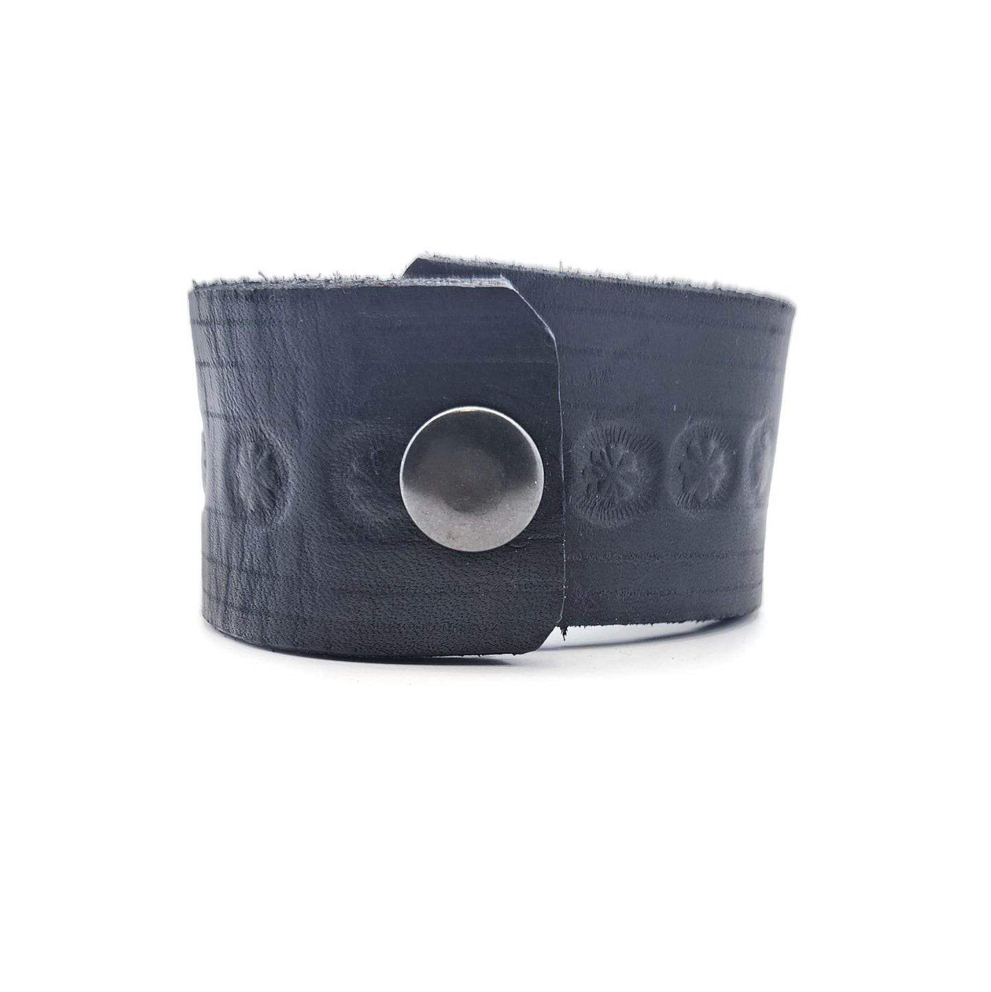 Wide Black Floral Leather Bracelet