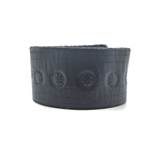 Wide Black Floral Leather Bracelet