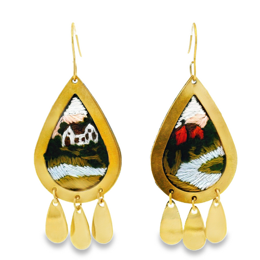 Hand Embroidered Countryside Earrings
