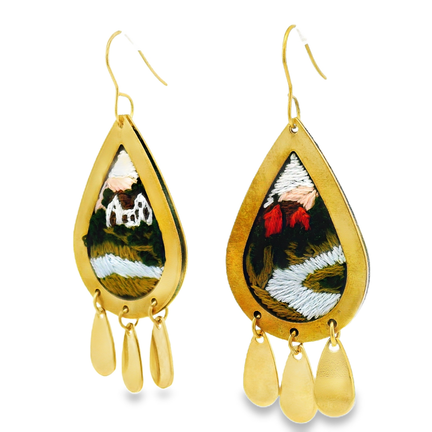 Hand Embroidered Countryside Earrings