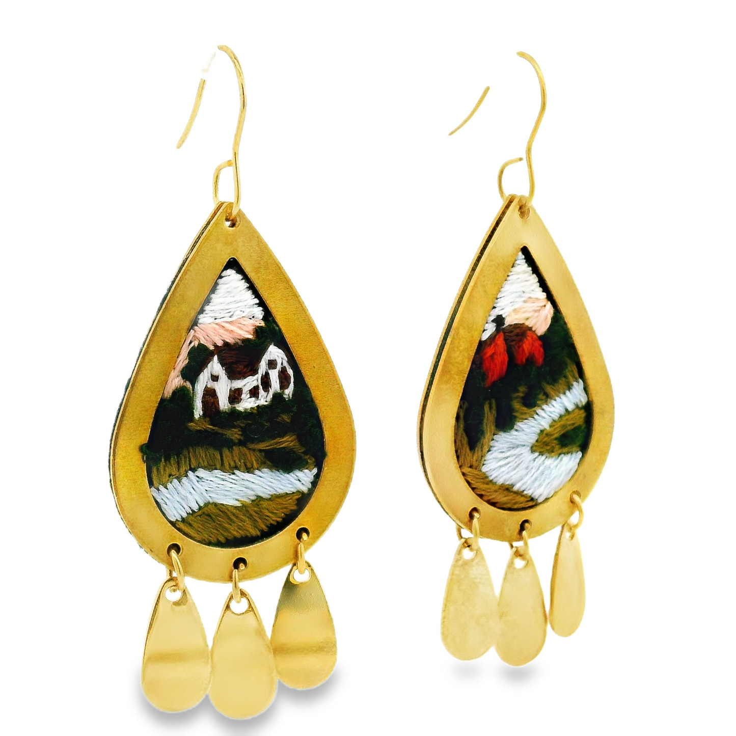 Hand Embroidered Countryside Earrings