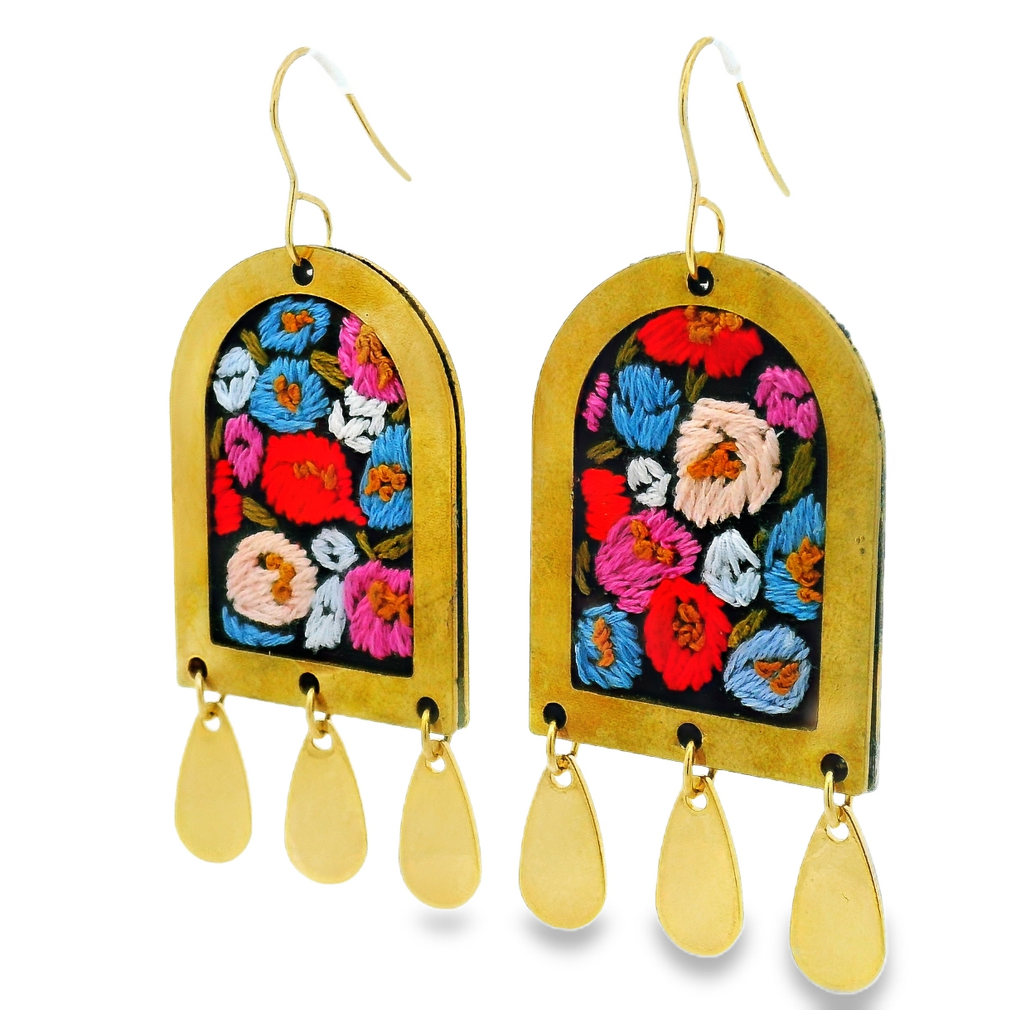 Hand Embroidered Dome in Bloom Earrings