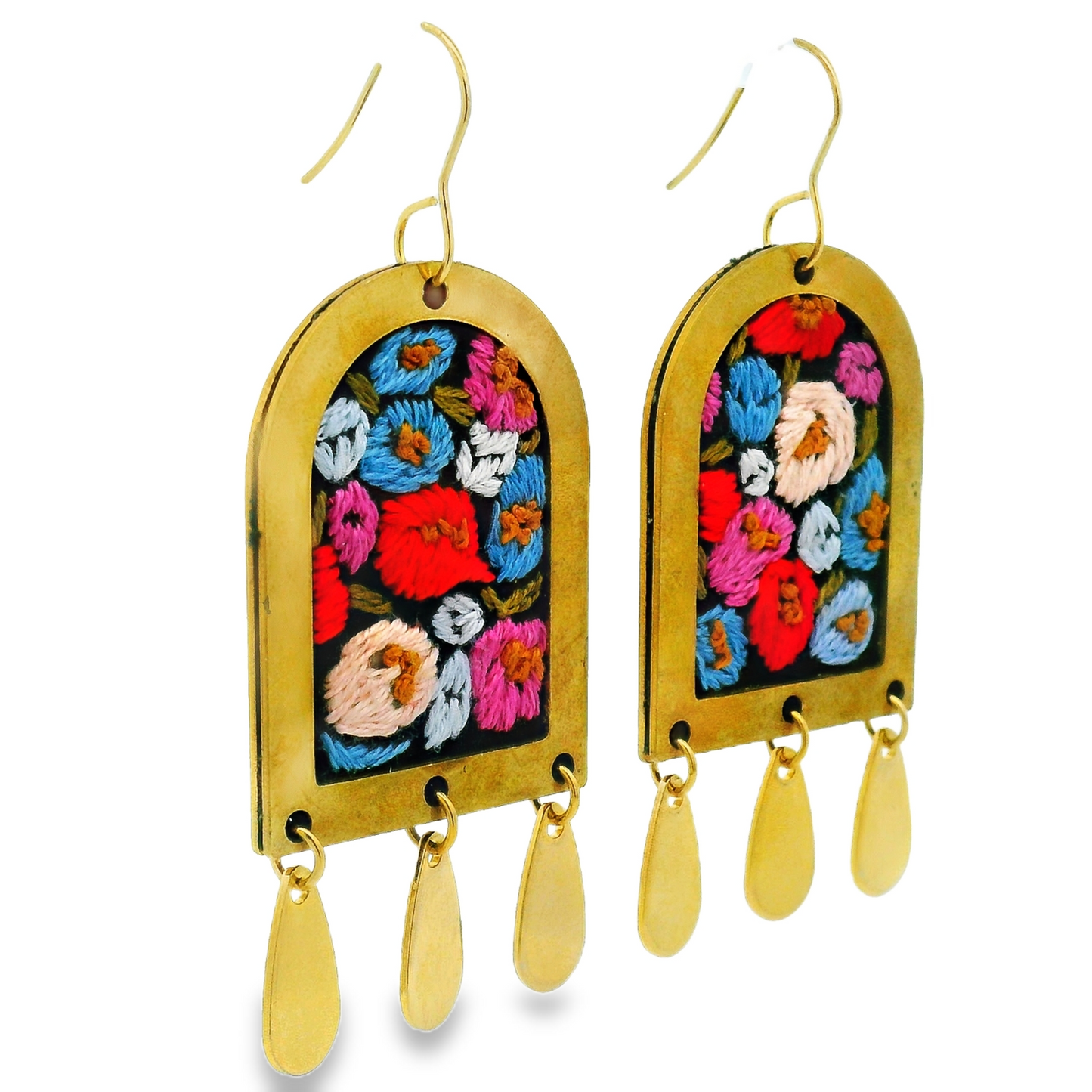 Hand Embroidered Dome in Bloom Earrings