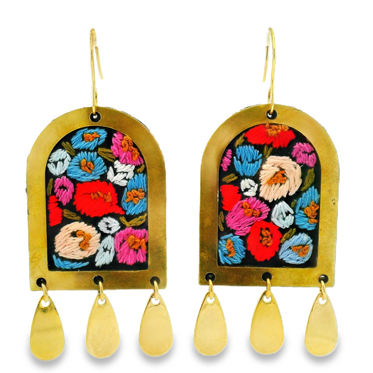 Hand Embroidered Dome in Bloom Earrings