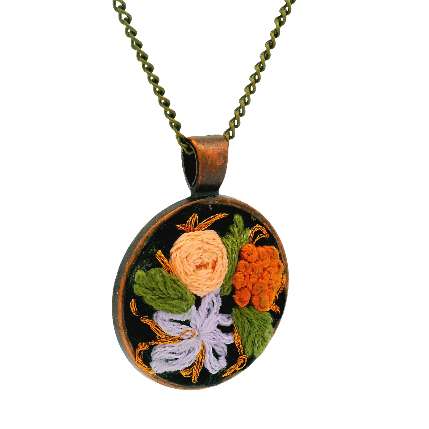 Hand Embroidered Floral Medley Pendant