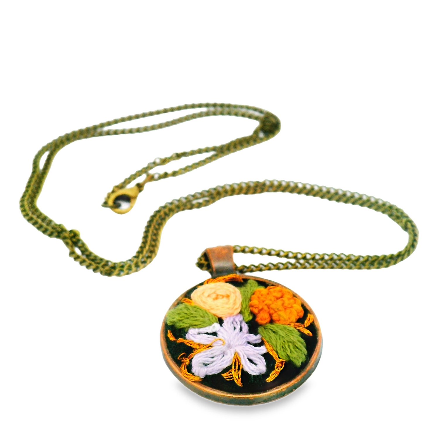 Hand Embroidered Floral Medley Pendant
