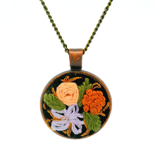 Hand Embroidered Floral Medley Pendant