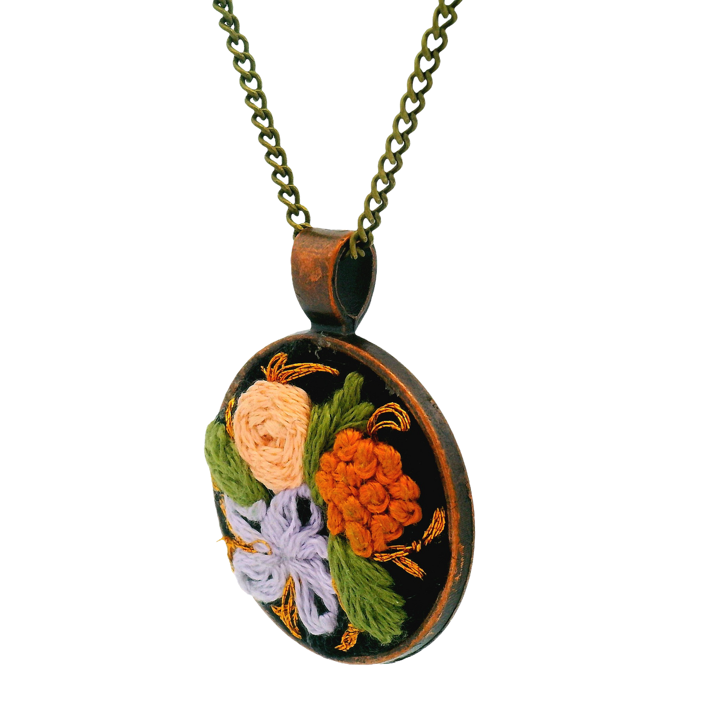 Hand Embroidered Floral Medley Pendant