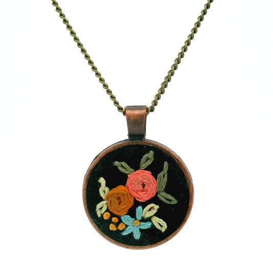 Hand Embroidered Floral Bouquet Pendant