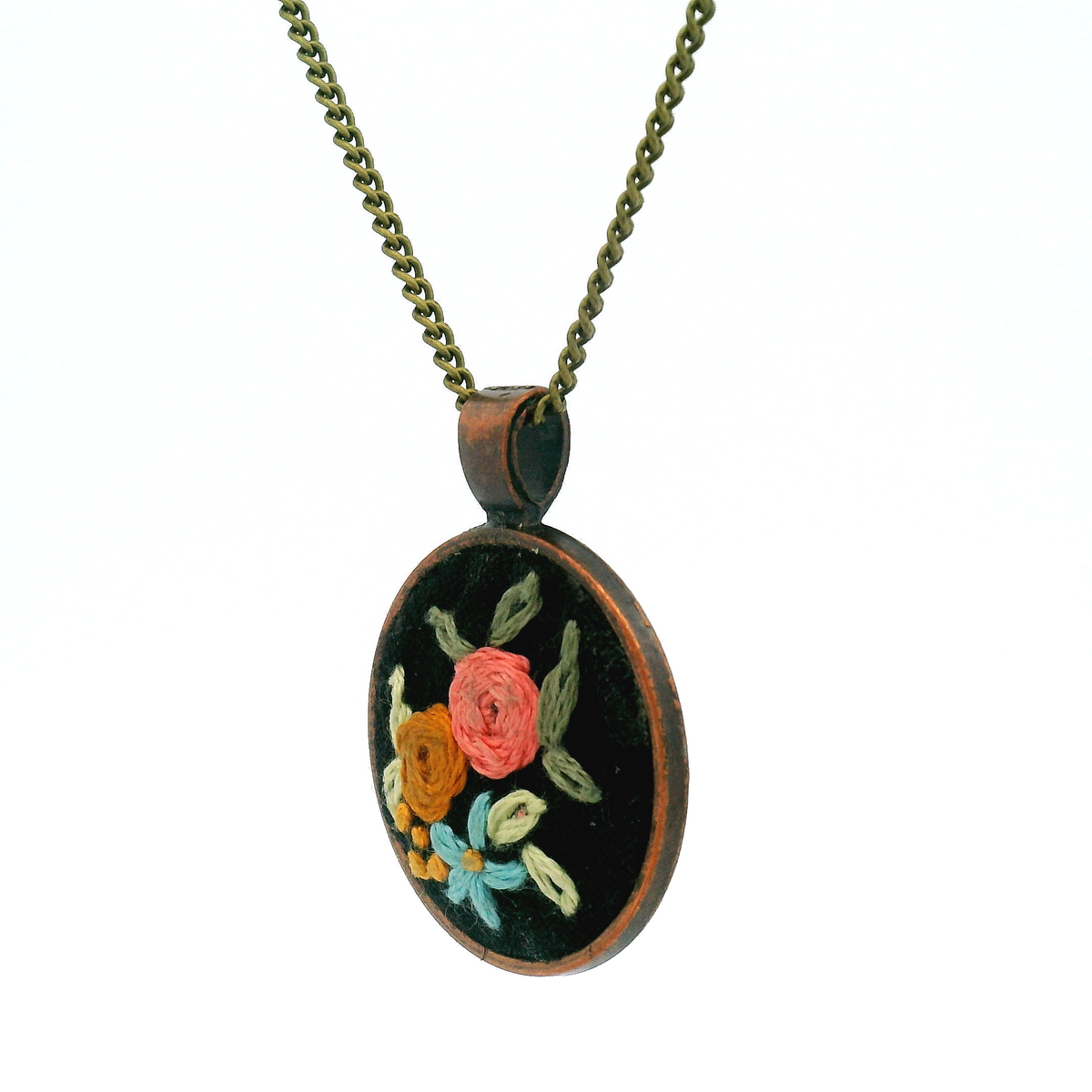 Hand Embroidered Floral Bouquet Pendant