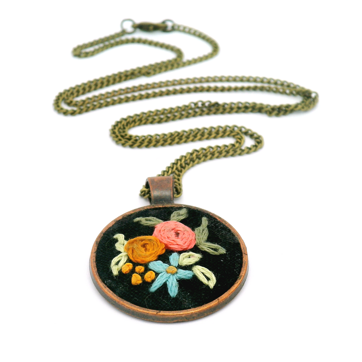 Hand Embroidered Floral Bouquet Pendant
