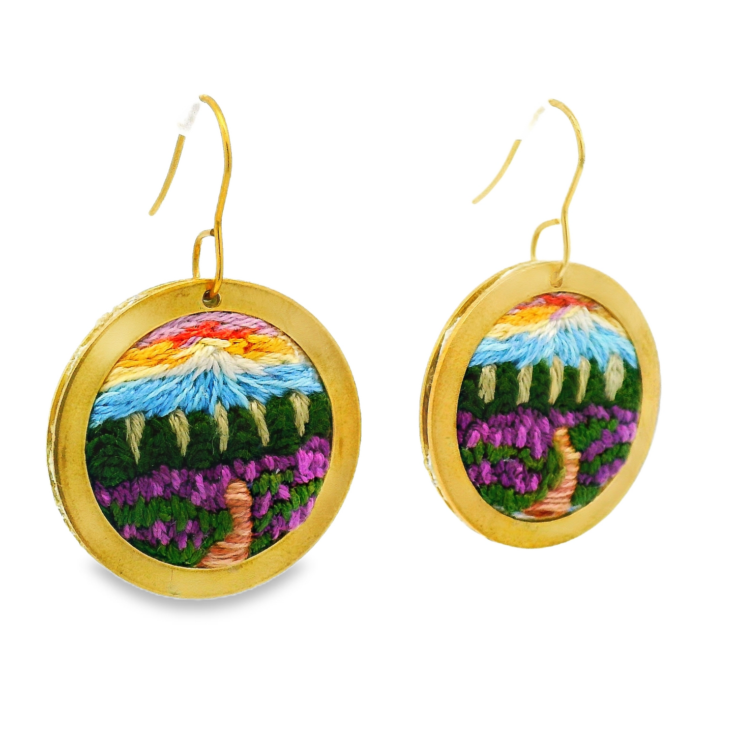 Hand Embroidered Sun Field Earring