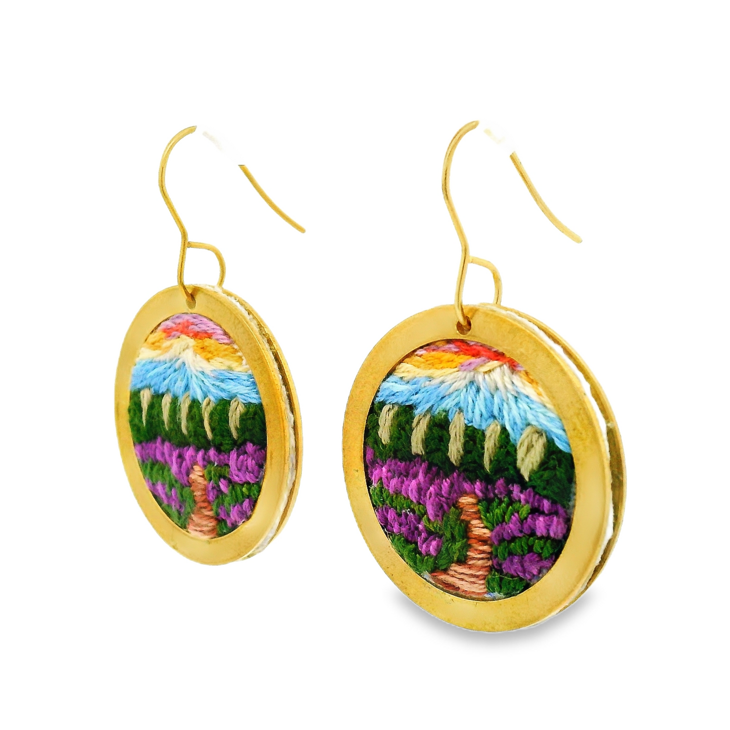 Hand Embroidered Sun Field Earring
