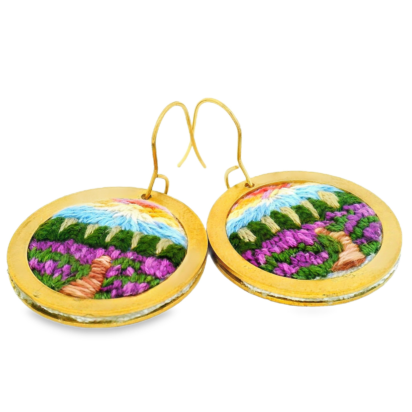 Hand Embroidered Sun Field Earring