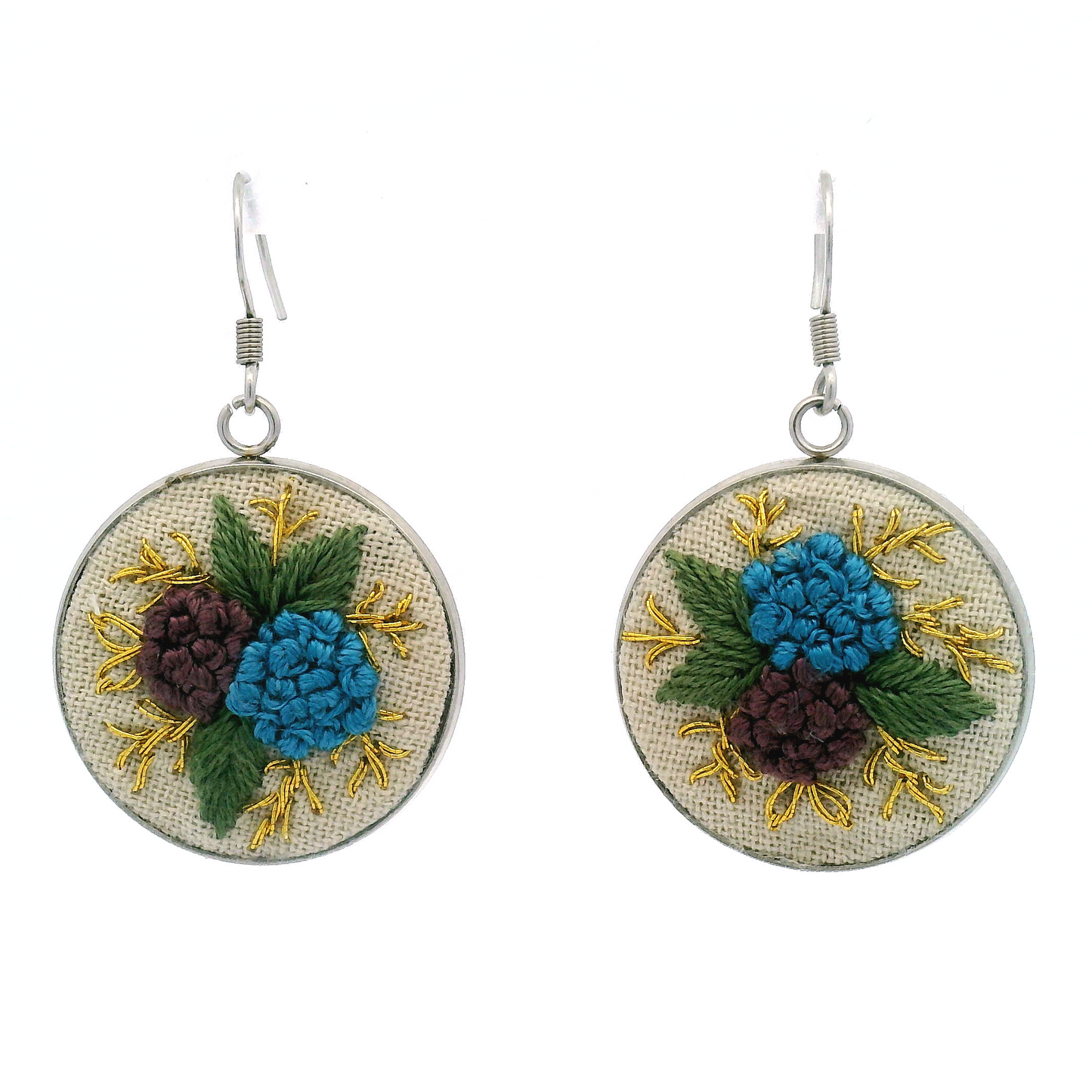 Small Blue and Purple Flower Earrings