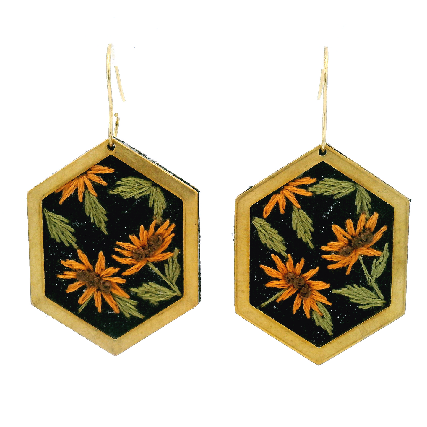 Hexagon Sunflower Earrings