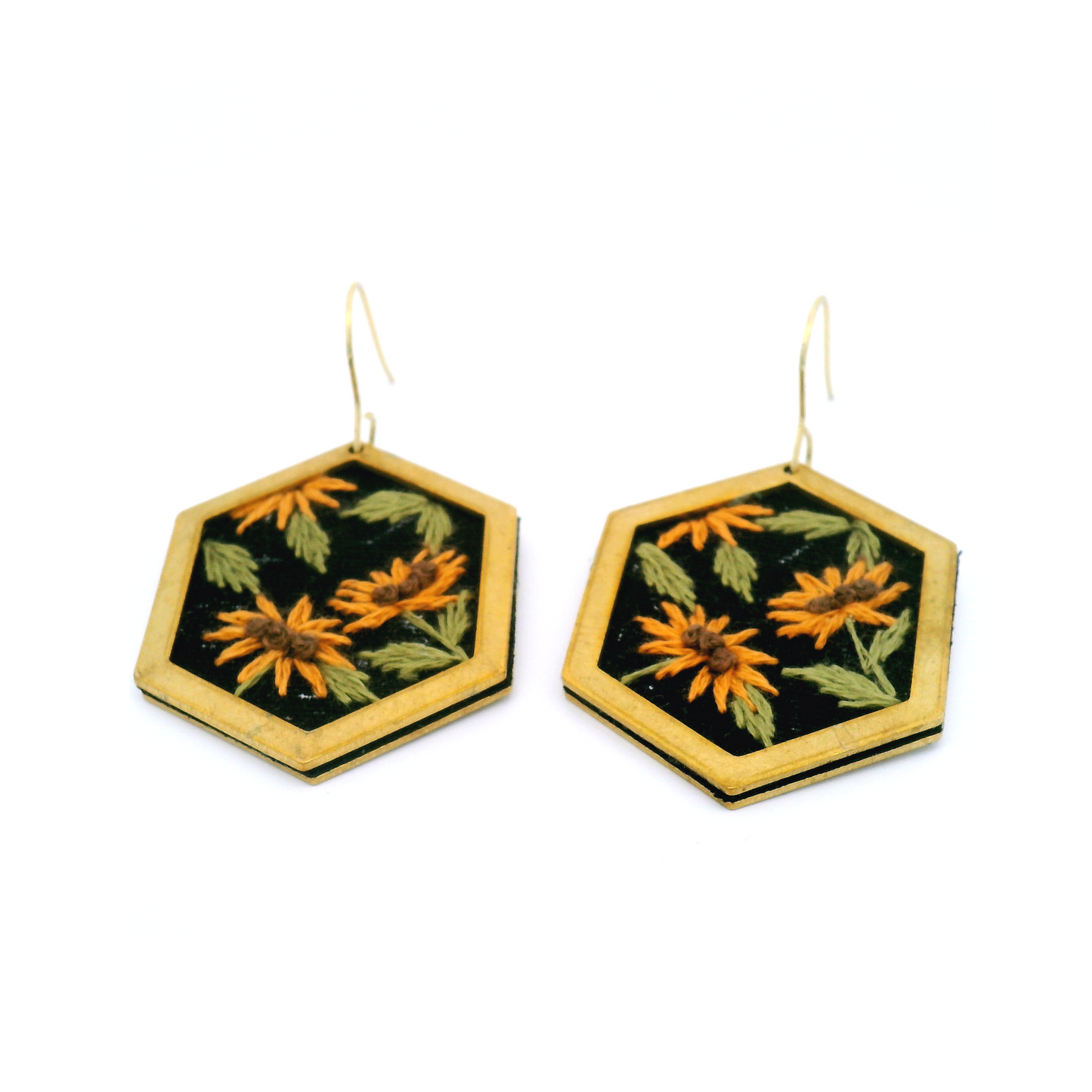 Hexagon Sunflower Earrings
