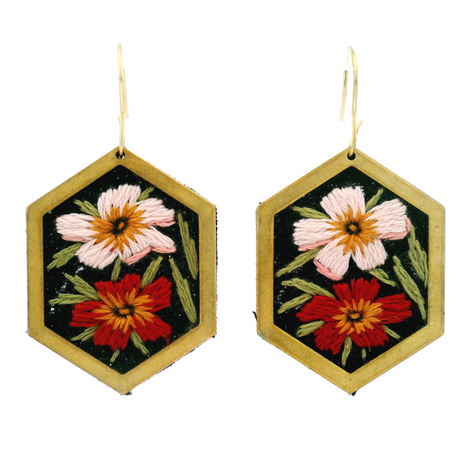 Hexagon Pansy Earrings