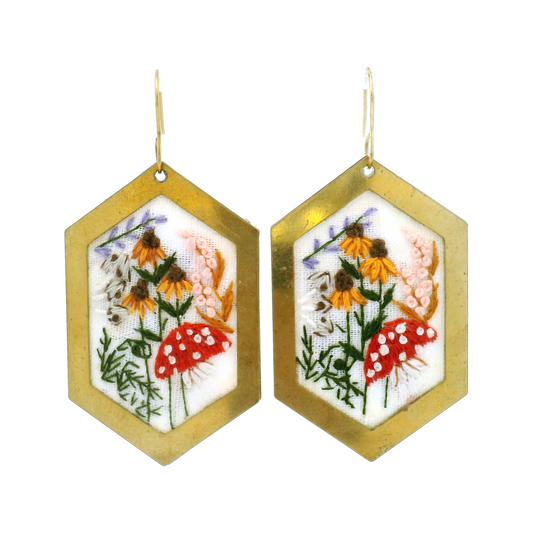 Large Hexagon Mushroom Earrings