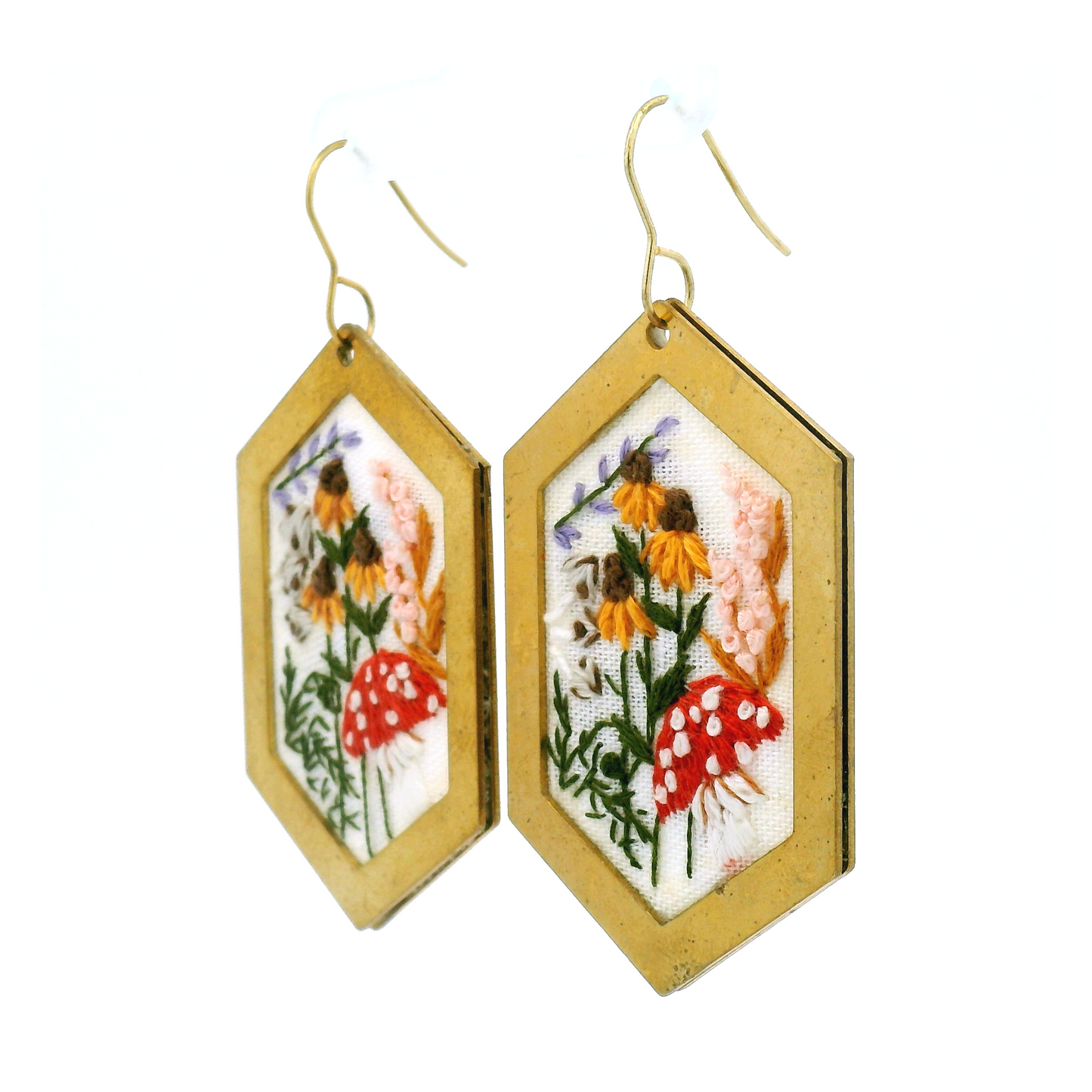 Large Hexagon Mushroom Earrings