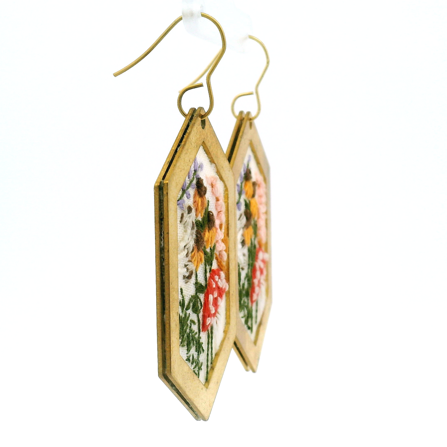 Large Hexagon Mushroom Earrings