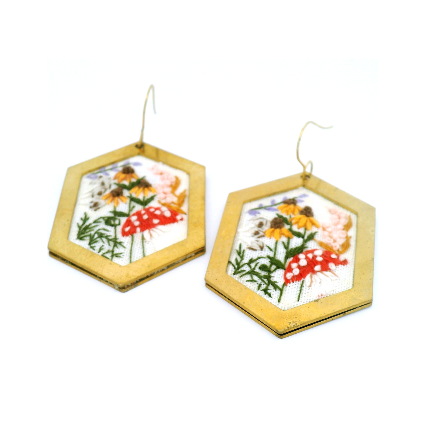 Large Hexagon Mushroom Earrings