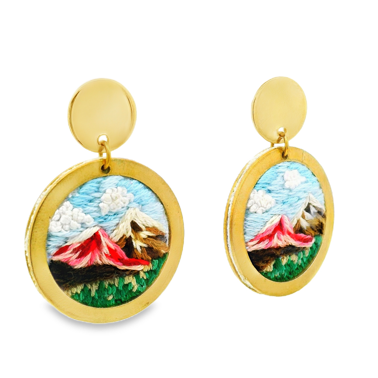 Hand Embroidered Mountain Landscape Earring