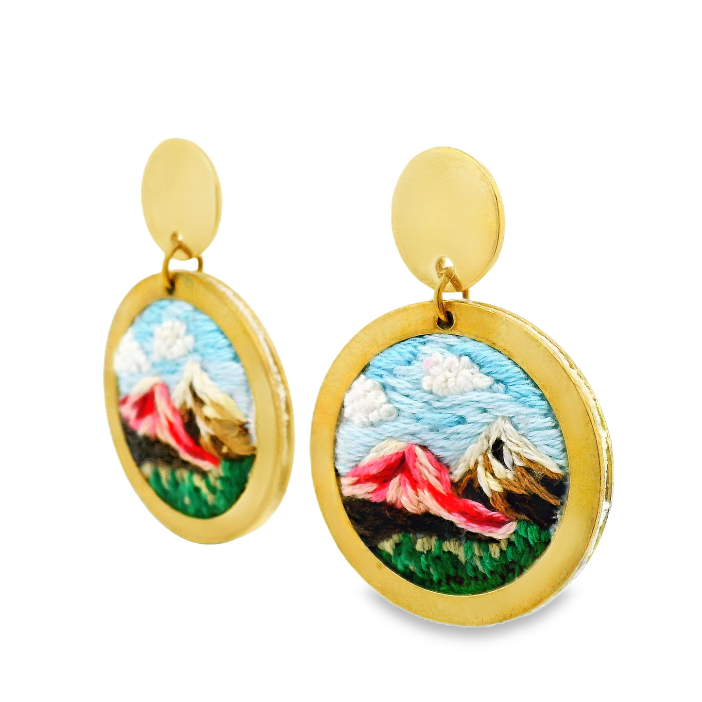 Hand Embroidered Mountain Landscape Earring