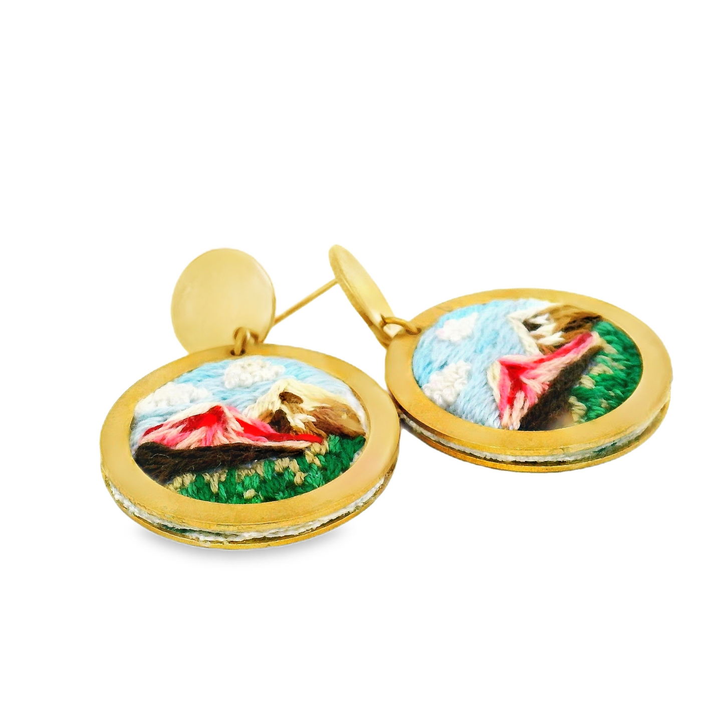 Hand Embroidered Mountain Landscape Earring