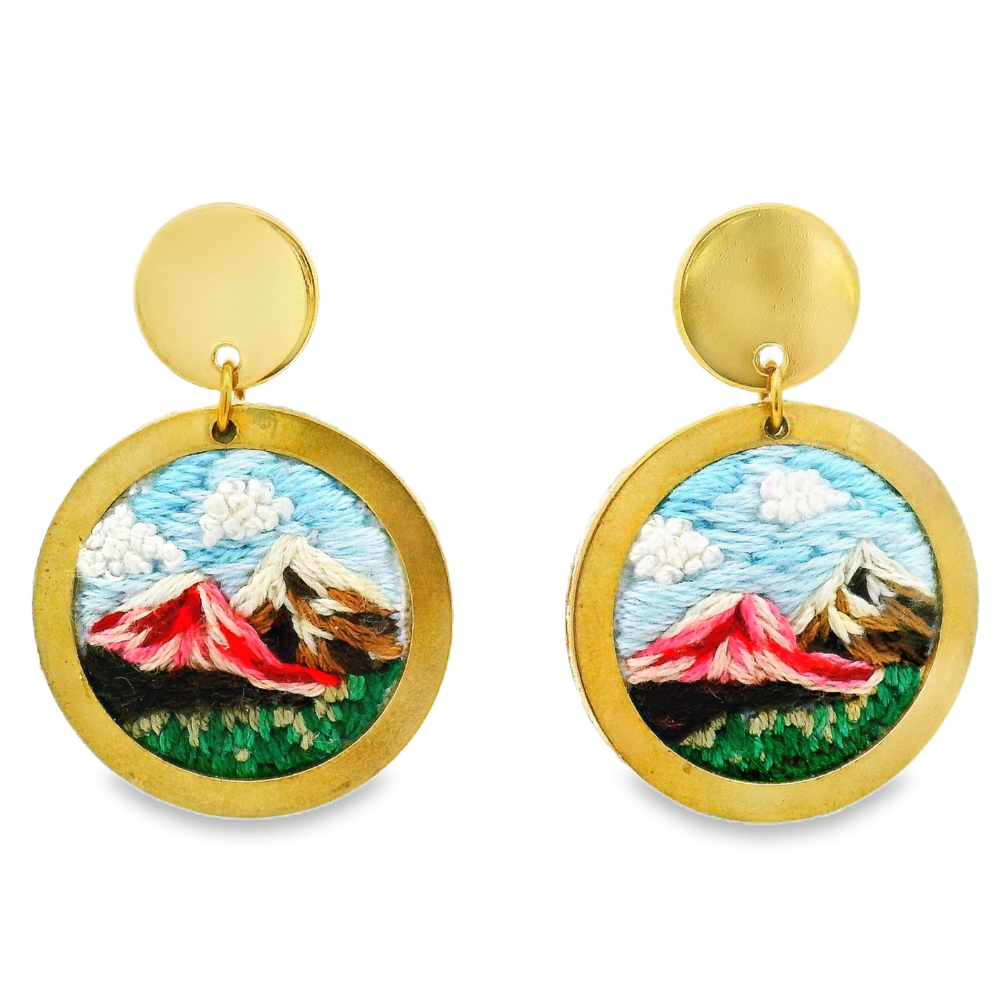 Hand Embroidered Mountain Landscape Earring