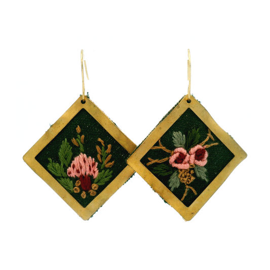 Large Square Pink Rose Earrings