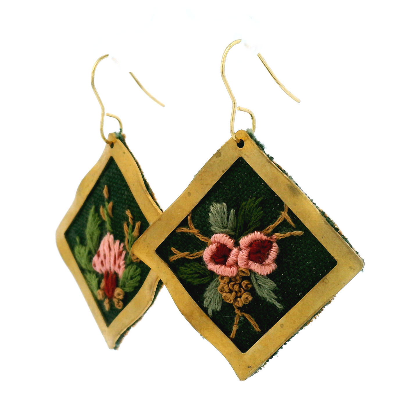 Large Square Pink Rose Earrings