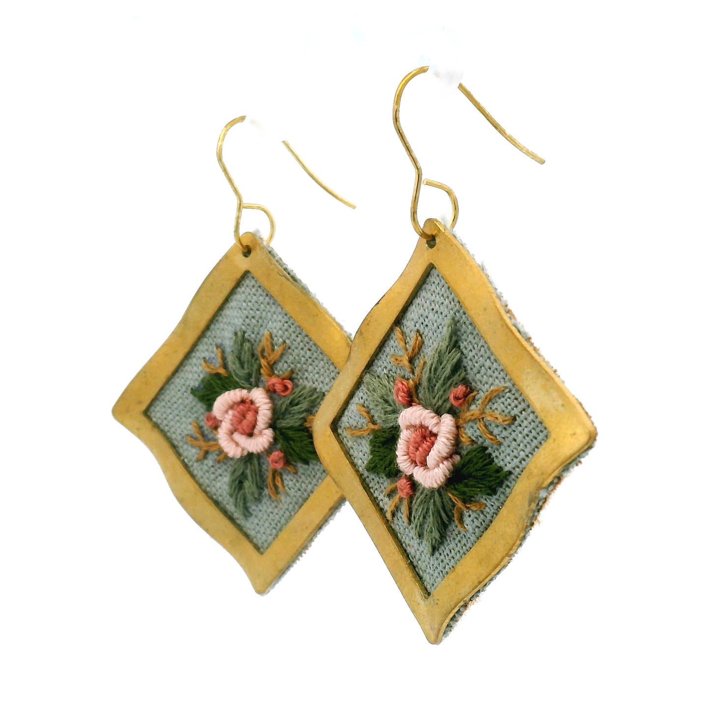 Square Pink Rose Earrings