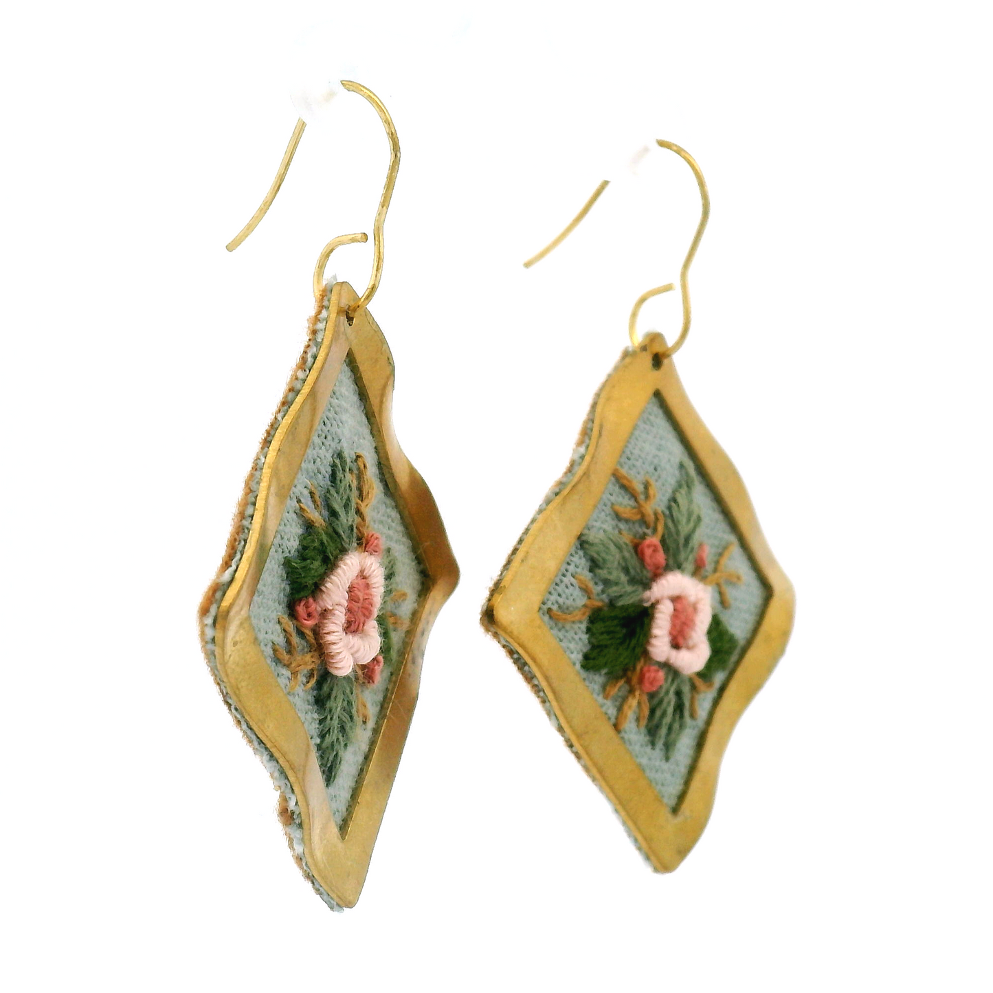 Square Pink Rose Earrings